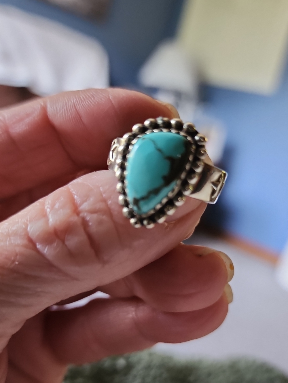 Sterling Silver Teardrop Turquoise Ring - Blue Turquoise